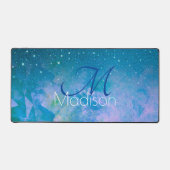 シックなブルーピンクグラデーショングリッターモノグラム デスクマット (正面)