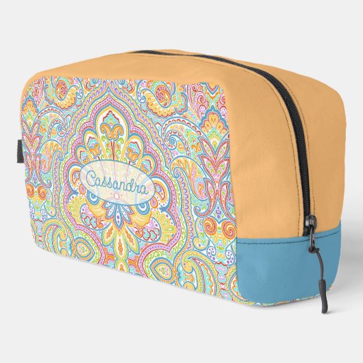 シックなブルーピンクパープルオレンジペイズリーパターン ドップキット (右コーナー)