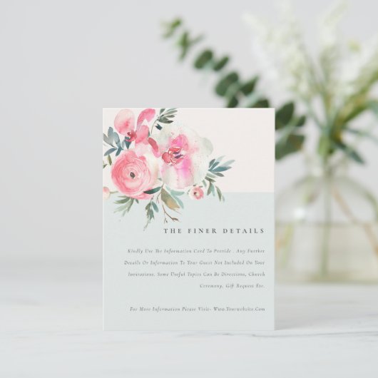 シックなブルーピンクローズオーキッド結婚フローラ詳細 エンクロージャーカード (スタンド正面)