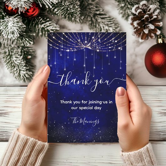 シックなブルーフェイクシルバーグリッターラ感謝していイト カード