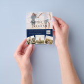 シックなブルーフォトウェディング招待QRコード救日 チラシ (手)