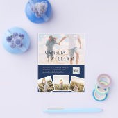 シックなブルーフォトウェディング招待QRコード救日 チラシ (シングル)