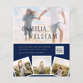 シックなブルーフォトウェディング招待QRコード救日 チラシ