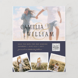 シックなブルーフォトウェディング招待QRコード救日 チラシ