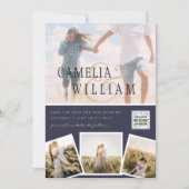 シックなブルーフォトウェディング招待QRコード救日  招待状 (正面)