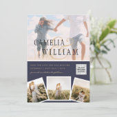 シックなブルーフォトウェディング招待QRコード救日  招待状 (スタンド正面)