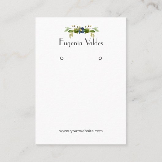 シックなブルーフラワーイヤリングディスプレイ 名刺 (正面)