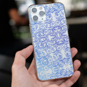 シックなブルーフラワーユニークの審美的スワールパターン iPhone 11 ケース