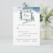 シックなブルーフローラとアウト食事の選択水色 出欠カード (スタンド正面)