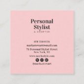 シックなブルーフローラの水色エレガントピンクモダン スクエア名刺 (裏面)