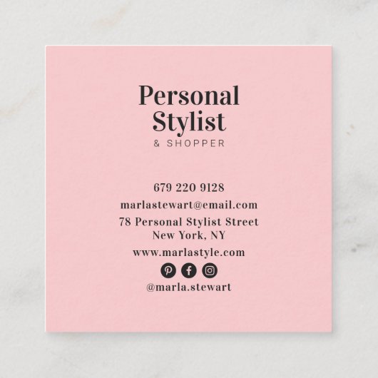 シックなブルーフローラの水色エレガントピンクモダン スクエア名刺 (裏面)