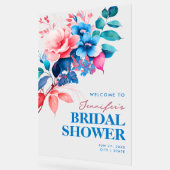 シックなブルーフローラウォーターカラーブライダルシャワーへようこそ アクリルサイン (傾斜)