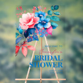 シックなブルーフローラウォーターカラーブライダルシャワーへようこそ アクリルサイン (ニュートラル)