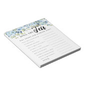 シックなブルーフローラスピルザティーブライダルシャワーゲーム ノートパッド (アングル)