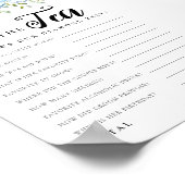 シックなブルーフローラスピルザティーブライダルシャワーゲーム ポスター (角)