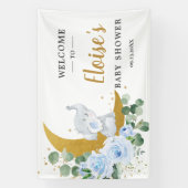 シックなブルーフローラゾウ赤ちゃんシャワー背景 横断幕 (縦)