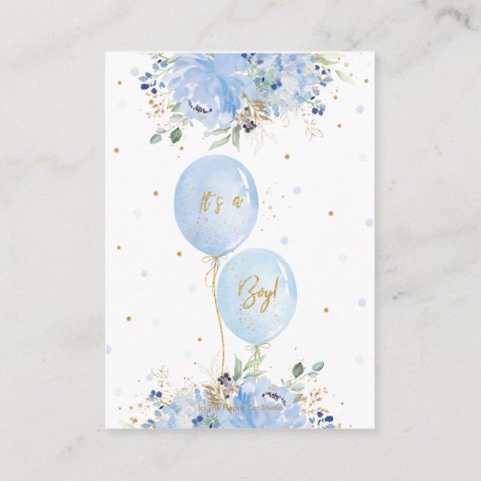 シックなブルーフローラバルーン男の赤ちゃんBring a Book エンクロージャーカード (裏面)