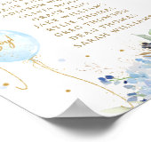 シックなブルーフローラバルーン赤ちゃんシャワー席 ポスター (角)