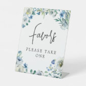 シックなブルーフローラ手書きスクリプト結婚式の引き出物 台座サイン (正面)