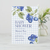 シックなブルーベリーギンガムボーイベビーシャワー 招待状 (スタンド正面)