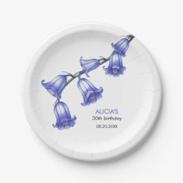 シックなブルーベルフラワーブロッサム誕生日 ペーパープレート