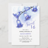 シックなブルーベルフラワーブロッサム16誕生日 招待状 (正面)
