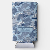 シックなブルーホワイトウィローチャイノイセリーコテージ スリム缶クーラー (裏面)