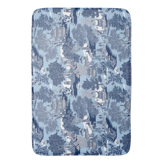 シックなブルーホワイトウィローチャイノイセリーコテージ バスマット (正面縦)