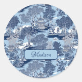 シックなブルーホワイトウィローチャイノイセリーコテージ ラウンドシール (正面)