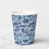 シックなブルーホワイトウィローチャイノイセリーコテージ 紙コップ (正面)