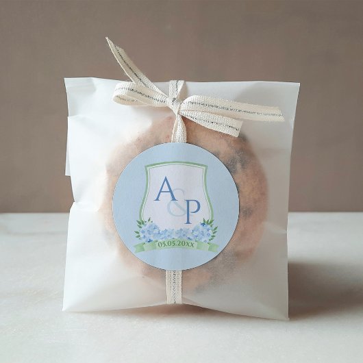 シックなブルーホワイトグリーンモノグラムウォーターカラークレスト スクエアシール