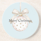 シックなブルーホワイトドットボウオーナメントクリスマス コースター (正面)