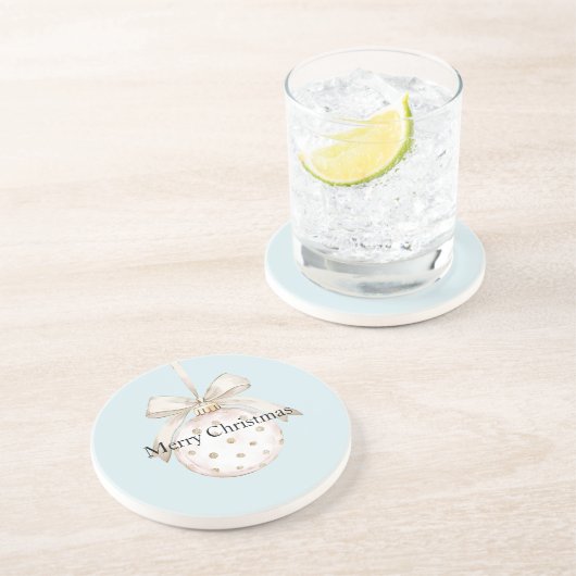 シックなブルーホワイトドットボウオーナメントクリスマス コースター (側面)