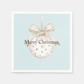 シックなブルーホワイトドットボウオーナメントクリスマス スタンダードカクテルナプキン (正面)