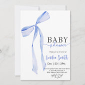 シックなブルーボーイコケット弓ベビーシャワー 招待状 (正面)