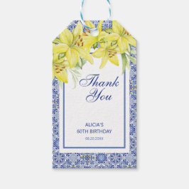 シックなブルーポルトガルのアズレジョイエローリリーありがとう ギフトタグ