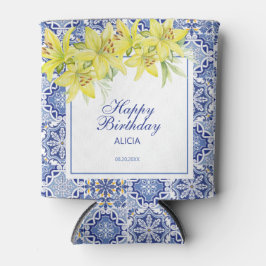 シックなブルーポルトガルのアズレジョイエローリリー 缶クーラー