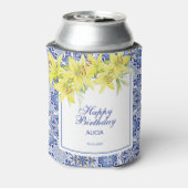 シックなブルーポルトガルのアズレジョイエローリリー 缶クーラー (缶裏面)