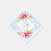 シックなブルーポルトガルのアズレジョモザイクリリー誕生日 スタンダードカクテルナプキン (角)