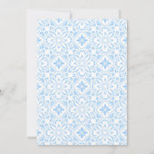 シックなブルーポルトガルのアズレジョモザイクリリー誕生日 招待状 (裏面)