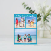 シックなブルーメレカリキマカフォトコラージクリスマス ポストカード (スタンド正面)