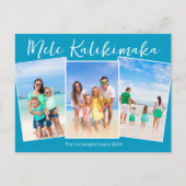 シックなブルーメレカリキマカ3家族の写真クリスマス シーズンポストカード (正面)