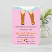 シックなブルー女性のカーボーイカントリーブライダルシャワー招待 招待状 (スタンド正面)