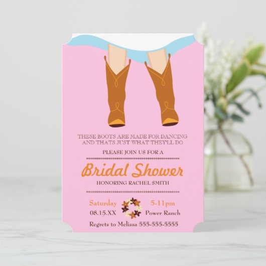 シックなブルー女性のカーボーイカントリーブライダルシャワー招待 招待状 (スタンド正面)