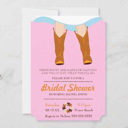 シックなブルー女性のカーボーイカントリーブライダルシャワー招待 招待状 (正面)