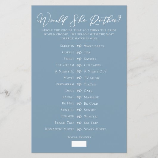 シックなブルー彼女はむしろブライダルシャワーゲーム (正面)