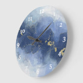 シックなブルー金ゴールドアルコールインクウォーターカラーラージクロック ラージ壁時計 (傾斜)