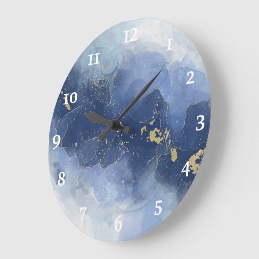 シックなブルー金ゴールドアルコールインクウォーターカラーラージクロック ラージ壁時計 (傾斜)
