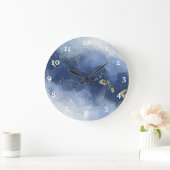 シックなブルー金ゴールドアルコールインクウォーターカラーラージクロック ラージ壁時計 (ホーム)