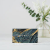 シックなブルー金ゴールドグリッターマーブルアゲートメイクアップアーティスト 名刺 (スタンド正面)